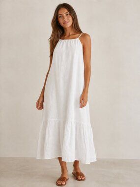 Banana Republic Linen Blend Halter Neck Maxi Dress White Size XS